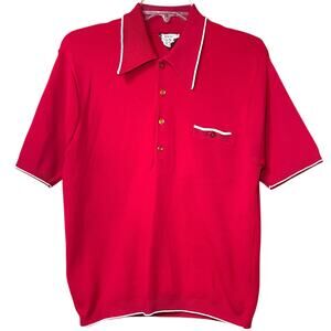 Vintage 60s-70s Red Knit Polo | Men’s Medium | Atomic Era Vibes | Dupont Nylon